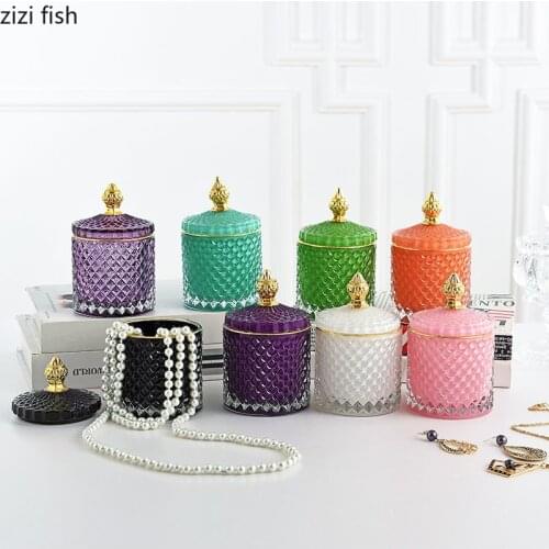 Glass Storage Jars Retro Aroma Candle Jar Jewelry Storage Box Crown Decorative Crystal Storage Jar with Lid Spice Organizer