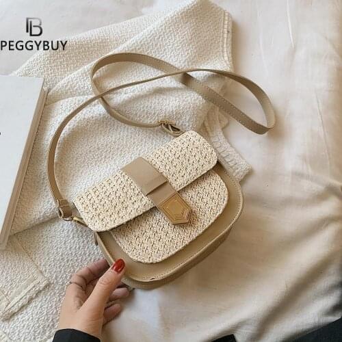 New Vintage Women Mini Semicircle Saddle Crossbody PU Patchwork Shoulder Bag Shoulder Bags Casual Woven Handbags