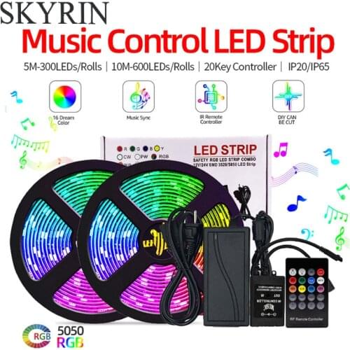 SKYRIN Music Control Led Strip Light RGB 2835 SMD 5050 DC 12V Waterproof Flexible Diode Tape Ribbon Tira Fita LED Remote Control