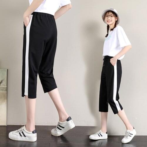Newest Fashion Traf Womens Plus Size Summer Ladies White Stripe Casual Harem Capris Pants Calf Length Trousers Loose Sweatpants