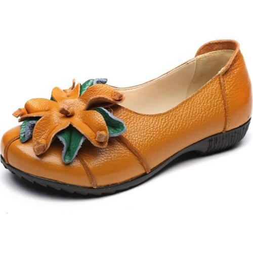 Genuine Leather Women Casual Shoes National Style Flowers Ballet Flats Handmade Retro Summer Flat Shoes Woman XKD8065