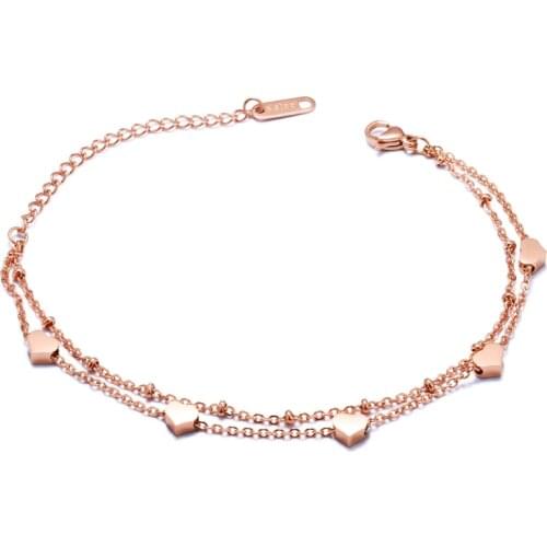 Korean version of titanium steel bracelet with jewelry simple female rose gold plated double love fashion all-match