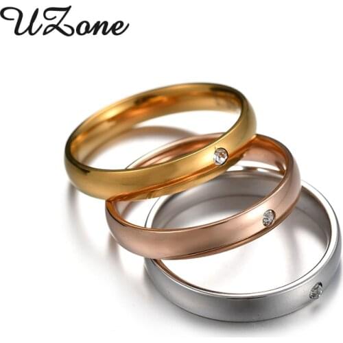 UZone Classic Design Smooth Single Drill Ring Stainless Steel Engagement Wedding Rings for Women Best Fashion Gifts