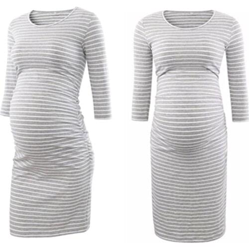 Spring and Autumn Round Neck Long Sleeve Striped Maternity Dress pregnancy dress plus size dress dresses for women
