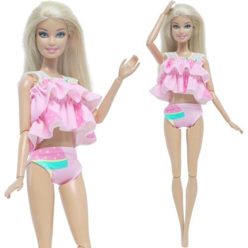 BJDBUS 1 Set Doll Swimsuit Pink Summer Beach Strawberry Bikini Halter Swimming Swimwear Cute Clothes for Barbie Doll Accessories