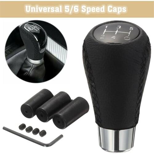 1pcs 5/6 Speed PU Leather Knob Universal Car Manual Gear Shifter Stick Shift Knob Lever 3 Black Cap with Wrench Screws Adapter