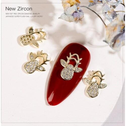 10pcs TN4220 Christmas Elk Alloy Zircon Nail Art Crystals Nail Jewelry Rhinestone Nails Accessories Supplies Decorations Charms