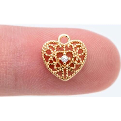 10pcs Gold Heart Charms, Filigree Hollow Pendants, Earring Findings, Jewelry Making Supplies, Diy Material (GB-1998)