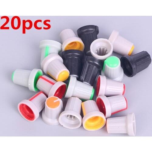 20Pcs Potentiometer Rotary Knobs 6mm Plastic Threaded Knurled Potentiometer Knobs Caps 15*17mm Random Color