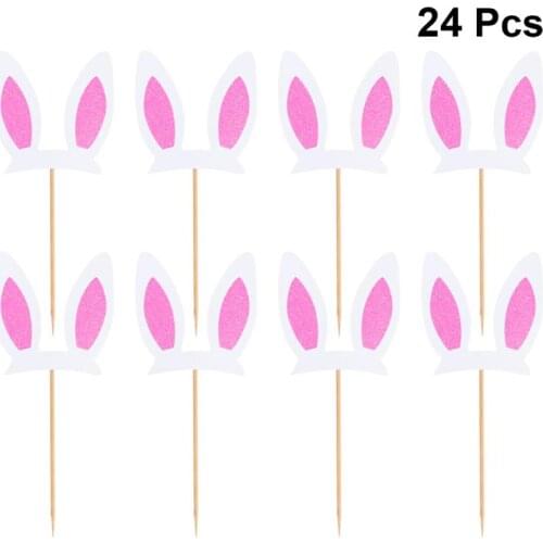 24pcs Easter Party Cake Picks Attractive Dessert Toppers Rabbit Ear Cake Decor
