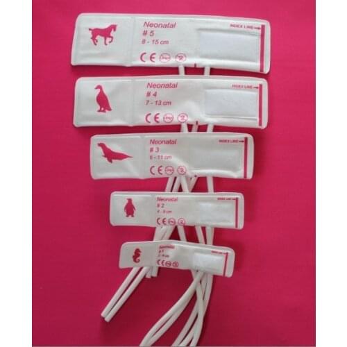 Free shipping 5size 5pcs blood pressure cuff disposable blood pressure cuff two tube non woven neonatal nibp cuff