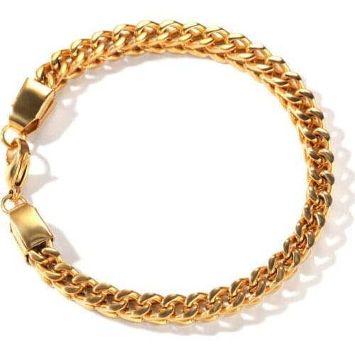 Mens Bracelet Curb Cuban Link Chain Bracelet Homme for Men Gold Color Stainless Steel Hip Hop Bracelet Male Jewelry Braslet