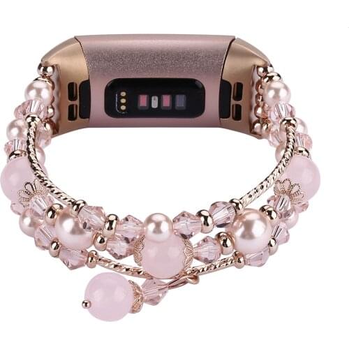 Jewelry Bracelet with Elastic Pearl Beaded Band fit Fit bit Charge 3 Wristband fitbit 2 Smartwatch Replacement Strap Watchband