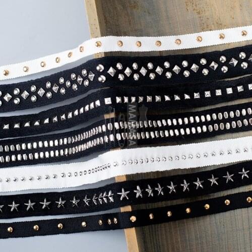 Black Cotton Braid Lace Band Copper Rivet Bead Lace Ribbon Collar Belt Accessories Home Textile Clothing Hat Strap Sewing Craft