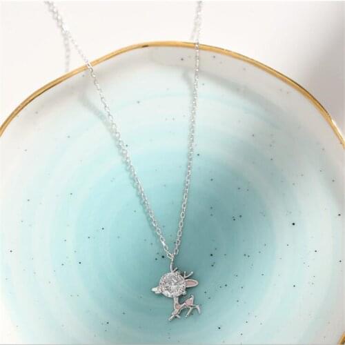 Zircon Cute Elk Antler Animal Necklace for Women Girls Christmas Gifts Fine 925 Sterling Silver Fashion Jewelry 2021 Trend SN233