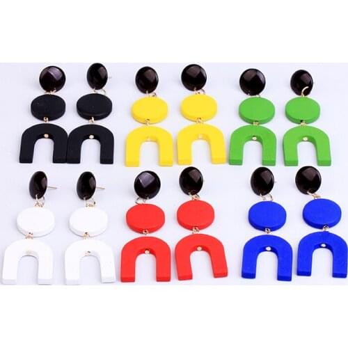 Ethnic Colorful Wooden Earring Statement Trendy Jewelry Red Black Boho Geometric Dangle African Long Drop Earrings For Women New