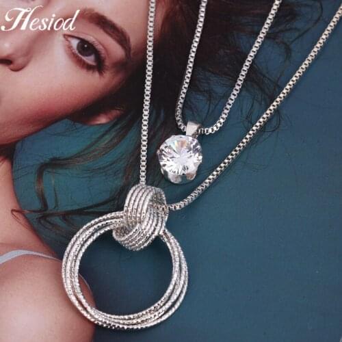 Hesiod Multilayer Pendant Necklace Round Silvery Plated Color Cubic Zirconia Party Charm Jewelry Accessories For Women