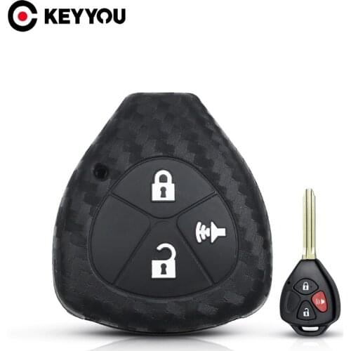 KEYYOU 3 Buttons Carbon Silicone Car Key Case For Toyota Toyota Camry Rav4 Highlander Corolla Aqua Land Cruis