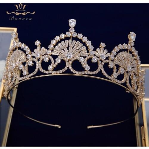 Royal Gold Full Zircon Crystal Brides Tiaras Crowns Wedding Hairbands Royal Queen Evening Hair Jewelry Wedding Accessories