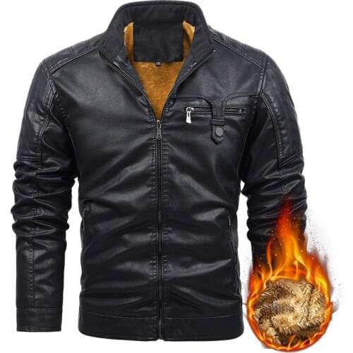 New Autumn Winter Mens Leather Jacket Motorcycle Biker Leather Jackets Mens Big Size Plus Velvet Warm Casual Leather Coats Men
