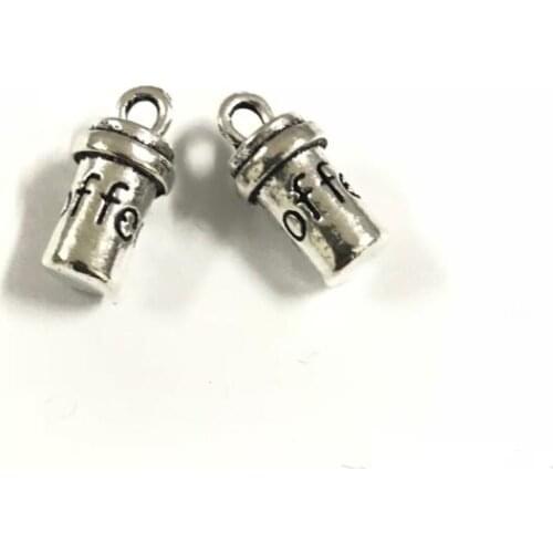 High Quality 20 Pieces/Lot 8mm*16mm Antique Silver Color 3D Metal Coffe Cup Charm Coffee Charms For Jewelry Making