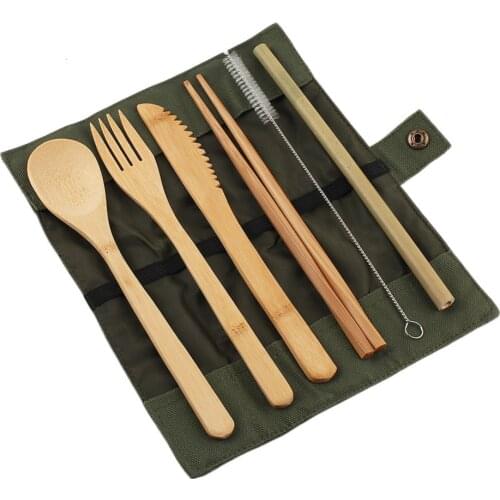 6Pcs/pack Japanese Wooden Cutlery Set Bamboo Cutlery Straw Cutlery Set With Cloth Bag Kitchen Cooking Tools