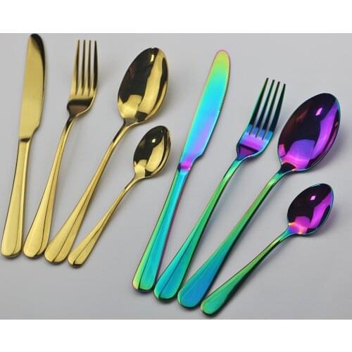 Gold Dinnerware Set 304 Stainless Steel Cutlery Westerm Forks Knives Spoons Spoon Flatware Party Kitchen Dinner Silverware Set