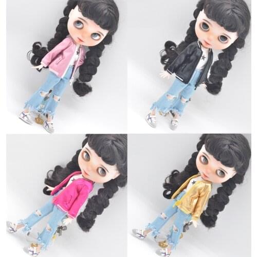 NEW 28-30cm Blyth Doll clothes Fashion shiny jacket coat jeans Toys Azone doll accessories Girls gift