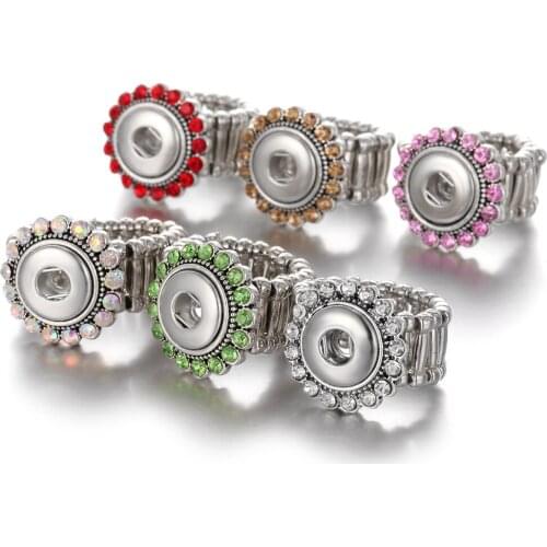 New 12mm Snap Rings Vintage Crystal DIY Elastic Adjustable Snaps Ring Fit 12mm Snap Buttons for Snap Button Jewellery