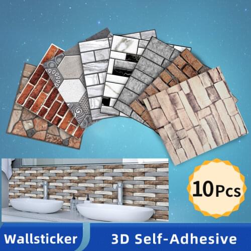 10Pcs/lot Self-Adhesive Wallpaper 3D Stone Pattern Wall Stickers Brick Waterproof Wall Paper Kitchen Living Room Home Decoration