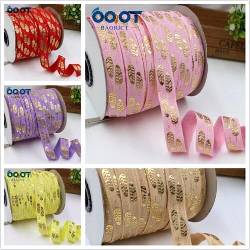OOOT BAORJCT 176283,16MM hot gold Leaves Elasticity ribbon,10 yards DIY handmade hair accessories Material,free shipping