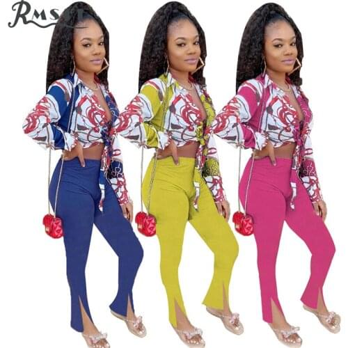 RMSFE 2020 Women Summer Colorful Beach 2 Piece Set Women Full Sleeve Top And Pant Sets