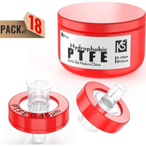 Syringe Filters,PTFE Membrane 0.45μm Pore Size,13mm Diameter,hydrophobic,18Pcs by Ks-Tek