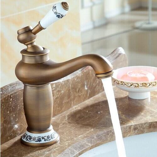 Basin Faucets Mixer Taps Antique Brass Finished Hot and Cold Deck Mounted Porcelain Sink Faucet AF1037
