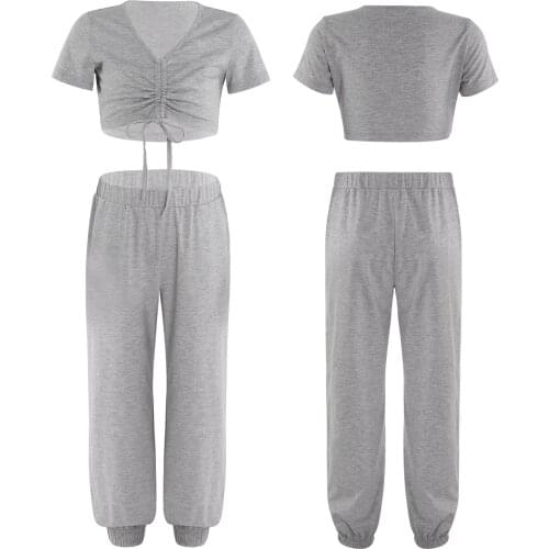 Childrens Clothing Girls Jazz Tracksuit Summer Dance Costumes 2021 Kids Hip-Hop V-Neck Short Sleeve Pure Cotton Sport Suits