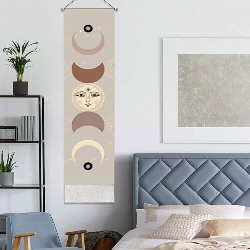 Sun Moon Tapestry Wall Hanging Indian Mandala Boho Printed Macrame Cotton and Linen Tapiz Witchcraft Wall Cloth Tapestries