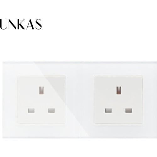 UNKAS Manufacturer, 13A UK 2 Gang Socket Wall Electric / Power Double Socket /Plug, Crystal Glass Panel,GB-C7C2UKS-11