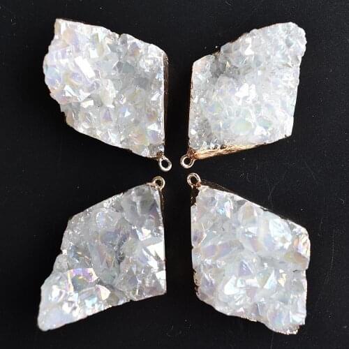 Whit quartz crystal Stone Pendant agates Druzy pendulum Natural stone charm Necklace pendants jewelry making wholesale 4pcs/lot
