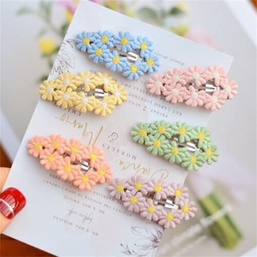 6pcs/Bag Flower Wrapped Snap Hair Clips for Toddlers Girls Cute Fresh 5CM Daisy Hairpin Kids Children Hair Accessories Ornament
