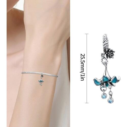 2021 New 925 Sterling Silver Fashion Blue Trumpet Flower Charm Suitable Fit Original 3mm Bracelet&Bangle Ladies Jewelry Gift