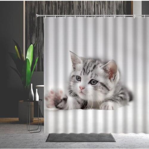 Animal Shower Curtain Funny Lovely Cat Dog Ocean Sandy Beach Green Leaf Flower 3D Printing Child Bathroom Curtain Set With Hooks