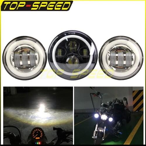 1x LED Headlight 2x LED Spot Light Motorcycle 4.5" Inch Harley Fog Light For Harley Touring Dyna Sportster Chopper Cafe Racer