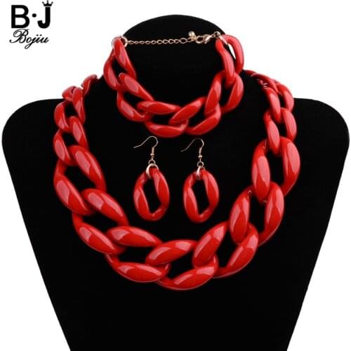 12 Color Fashion Acrylic Statement Jewelry Sets For Women Boho Short Necklace Bracelet Earrings Wedding Party Jewelry Set JLS003