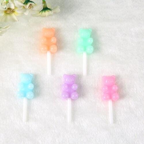 12pcs mixed 44*15mm Bear Lollipop Glitter Candy Flatback Resin Cabochons Crafts for earrings & pendants