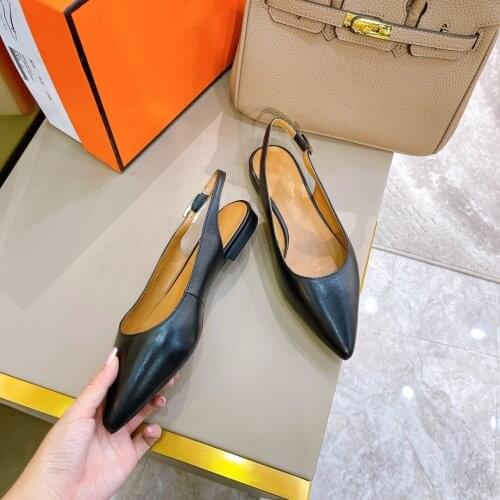 2021 Newest Hot Summer Shoes Woman Concise Genuine Leather Back-Strap Woman Sandals Pointed-Toes Woman Sandals Zapatos De Mujer