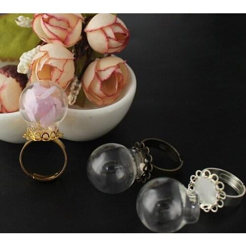 4PCS 20x12MM Glass Globe Rings with Lace ring findings set glass globe vials glass bottle jewelry findings