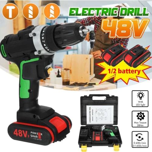 48V Cordless Drill Electric Screwdriver Drill Mini Wireless Power Driver DC Lithium-Ion Battery Electric Hammer Drill Power Tool