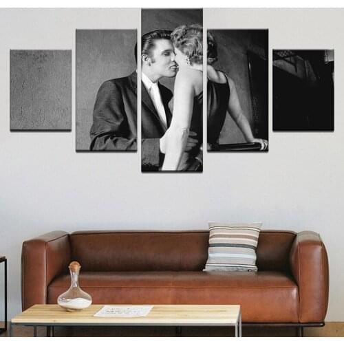 5 Pcs HD Printed Elvis Presley Elvis Tongue Kiss With Sexy Girl Painting On Canvas Room Decoration Print Poster Picture Canvas
