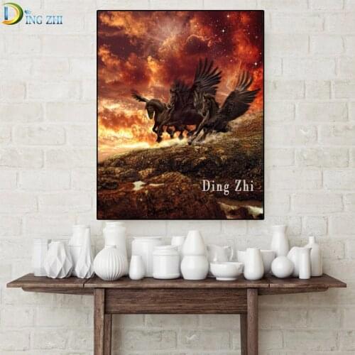 Abstract Starry Sky Landscape,Wing Horse Diamond Embroidery Picture Rhinestone 5D Diy Diamond Painting Full Square Animal Mosaic