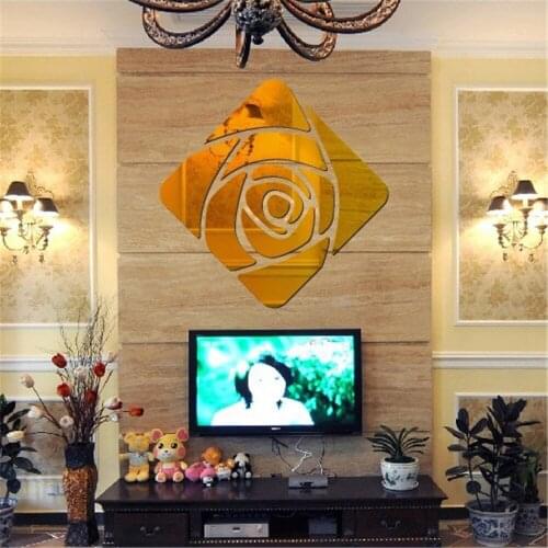 Rose Acrylic Mirror Wall Stickers Bedroom Living Room Decor Home Decoration Accessories